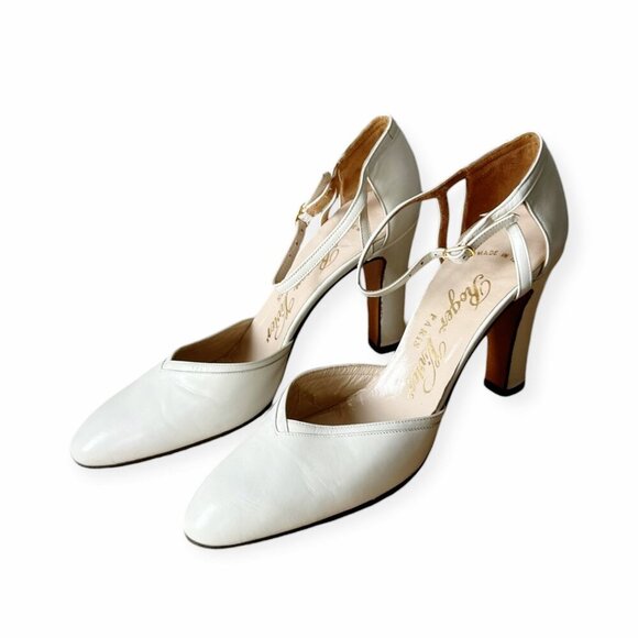 Vintage Roger Vivier White Leather Ankle Strap Heels – Made in Italy, 1960s–70s - Picture 4 of 16